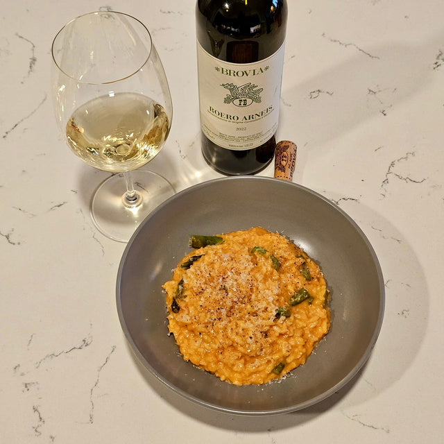 Roasted Red Pepper & Goat Cheese Risotto with Asparagus